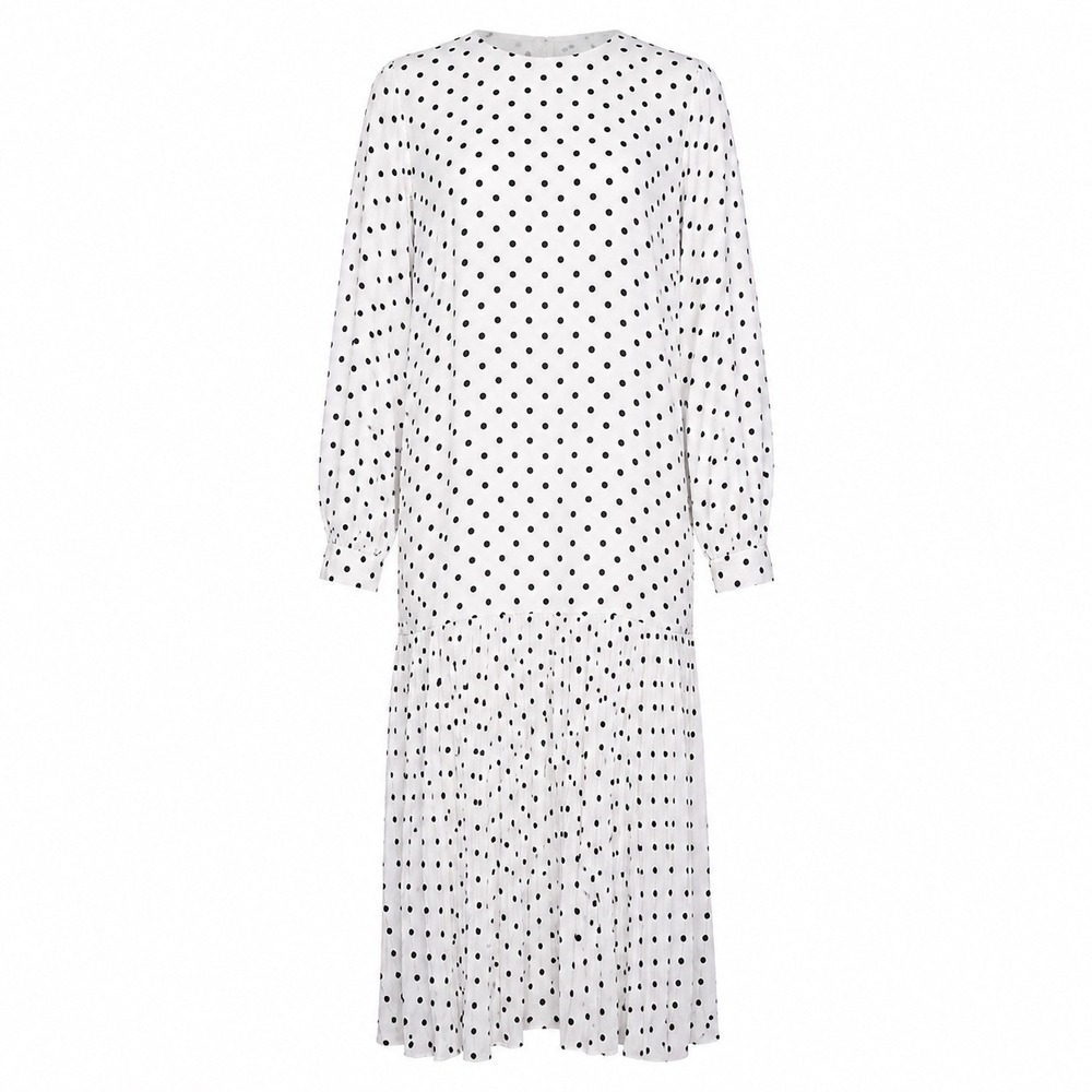 FEHAUTE White Black Polka Dot Pleated Maxi Dress Balloon Sleeve A-Line Sz 10 NWT - Picture 4 of 16